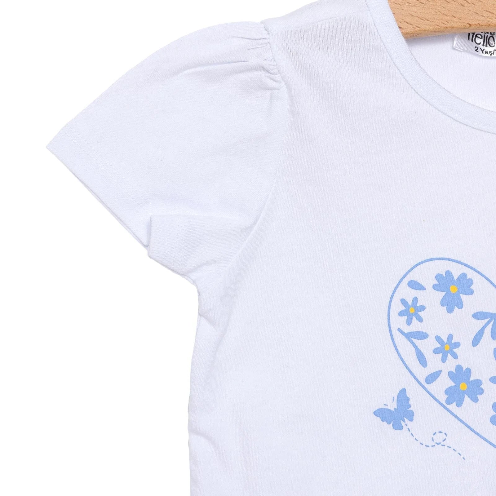 HelloBaby Girl Heart & Flower Patterned Short & T-shirt - Light Blue - ebebek - Black Friday