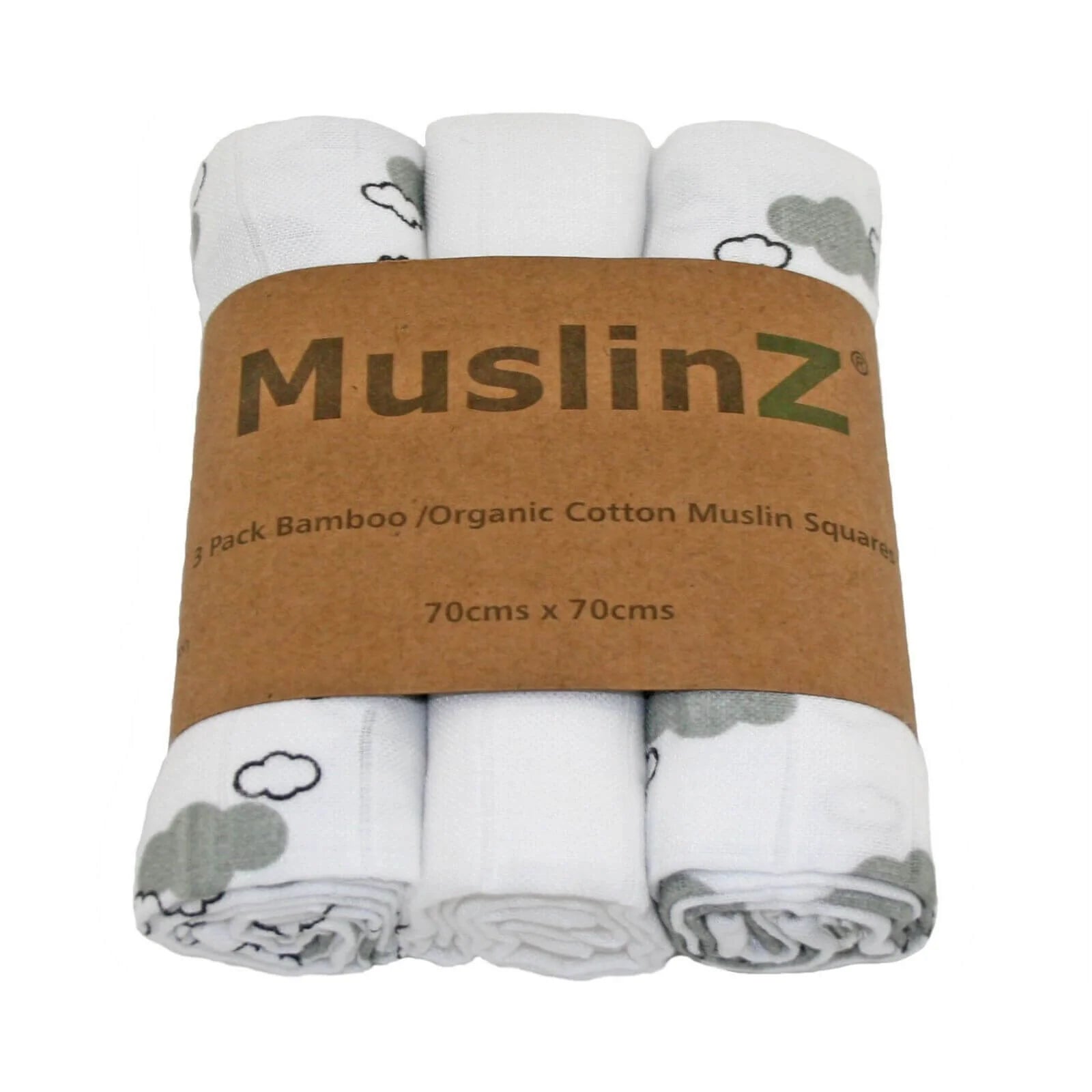 MuslinZ 3 Pack Bamboo/Organic Cotton Muslin Squares 70x70cm - Grey Cloud - ebebek - Black Friday