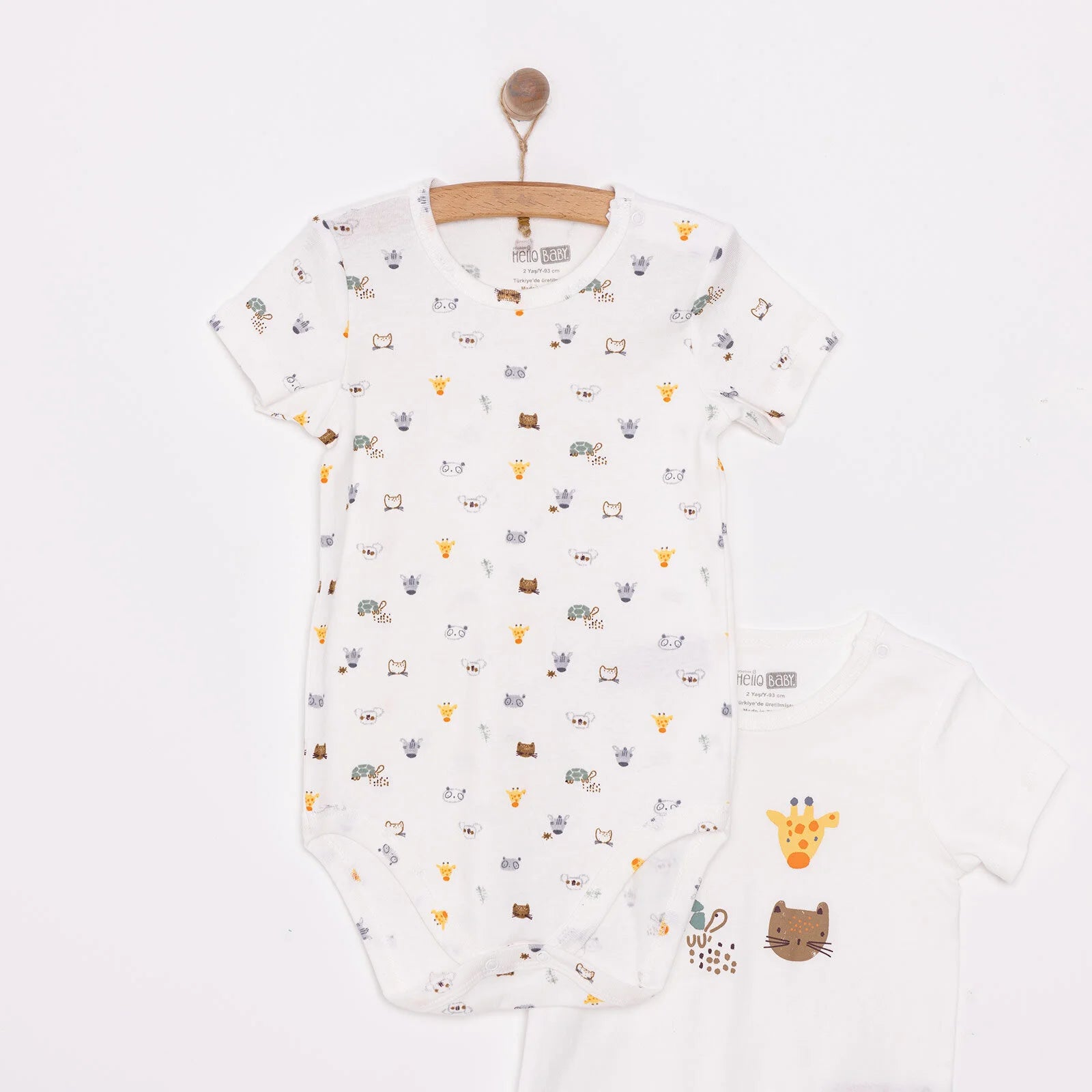 HelloBaby Unisex Baby Short Sleeve Bodysuit 2 pcs - Ecru - ebebek - Black Friday