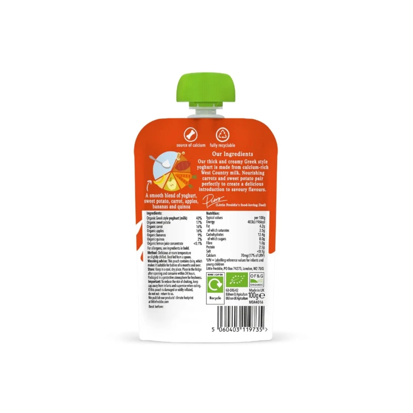 Little Freddie Organic Sweet Potato & Carrot Yoghurt Baby Food Pouch 6+ months 100g - ebebek - Black Friday
