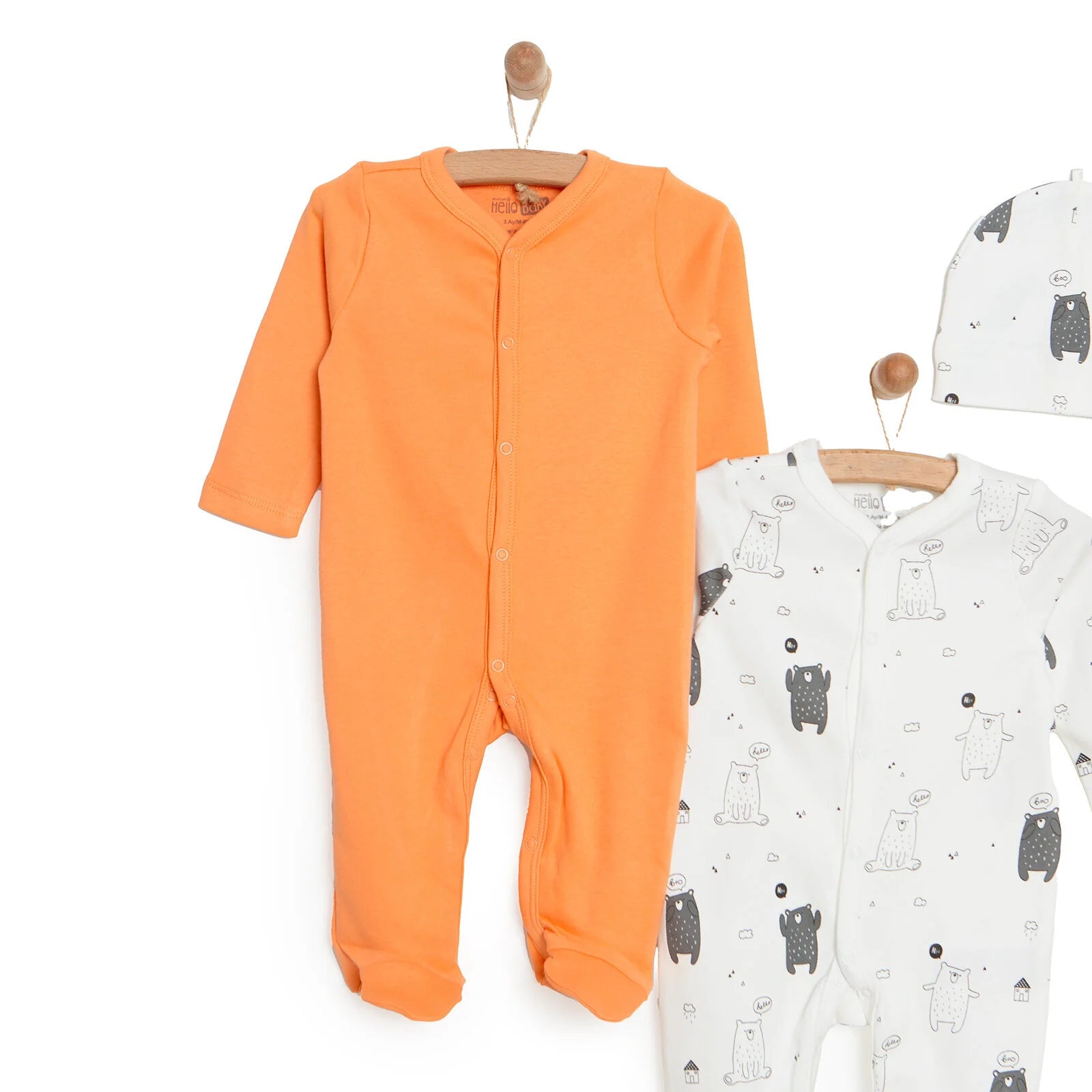 HelloBaby Newborn Footed Jumpsuit - Hat 2 Pcs - Orange - ebebek - Black Friday
