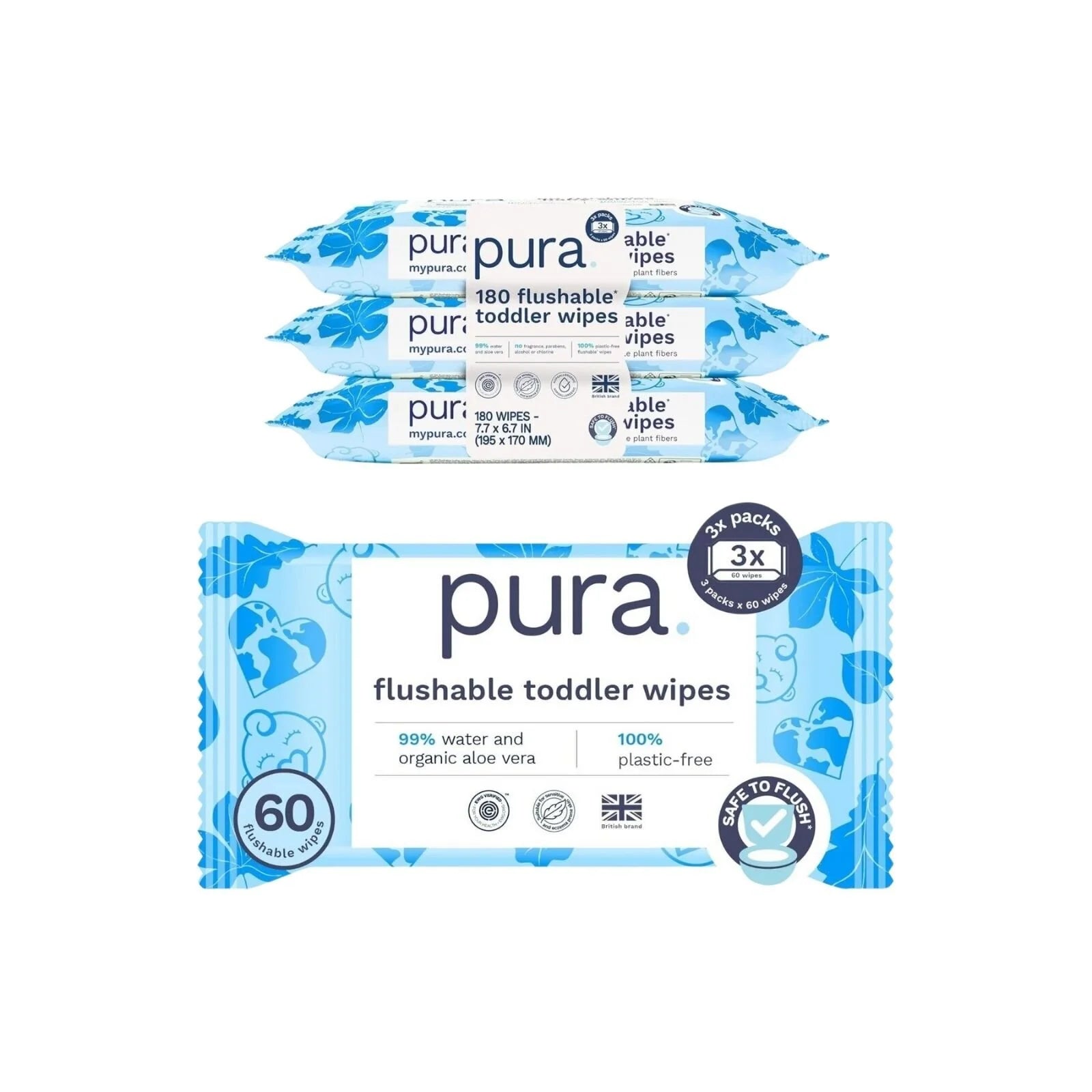 Pura Baby Wipes Flushable 3x60 pcs - ebebek - Black Friday