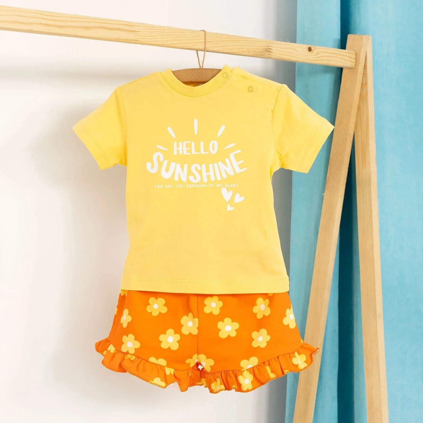 HelloBaby Baby Girl Basic Daisy Printed Tshirt - Short - Orange - ebebek - Black Friday