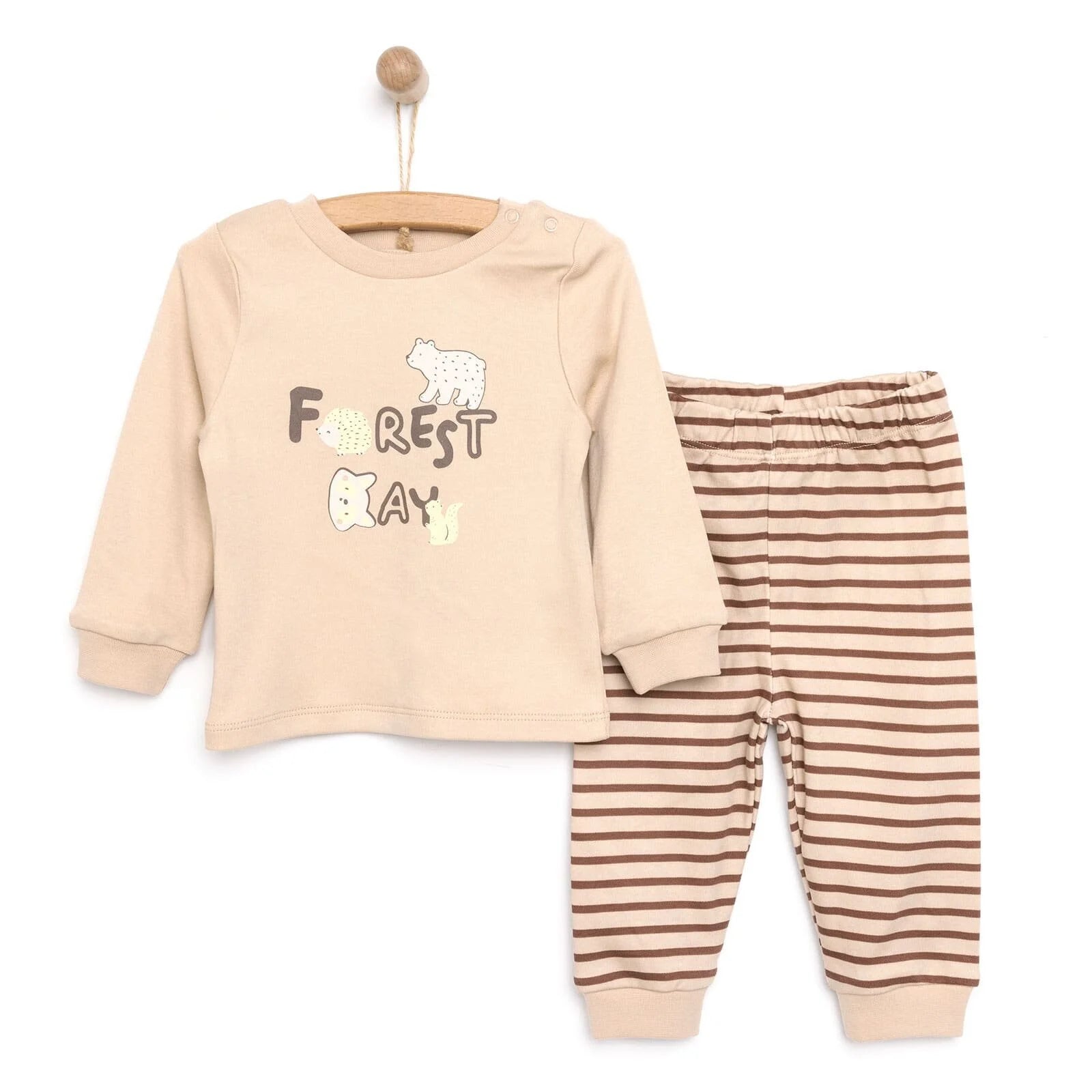 HelloBaby Baby Boy Long Sleeve Pyjamas Set - Beige - ebebek - Black Friday