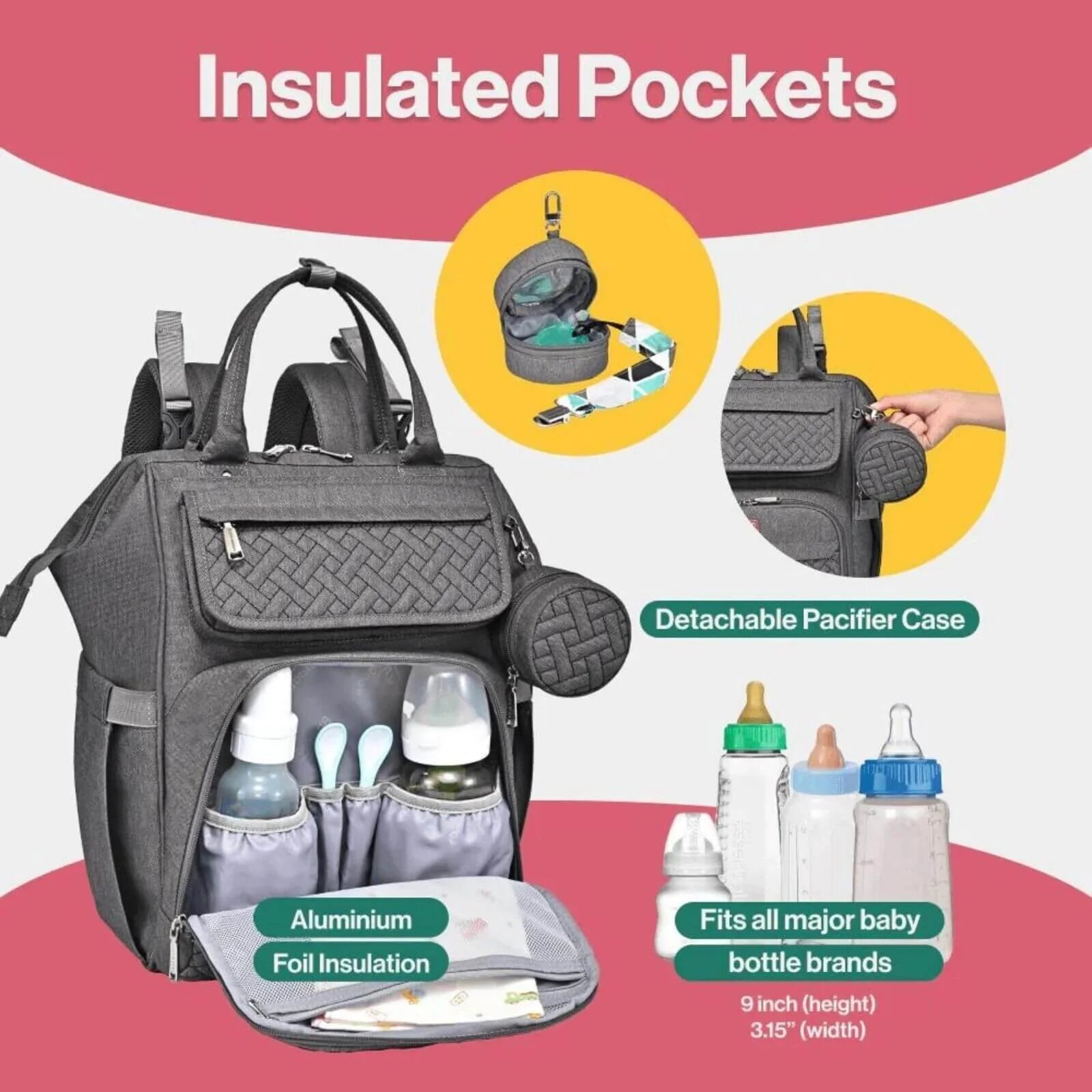 BabbleRoo Wide Top Nappy Backpack - Dark Grey - ebebek - Black Friday