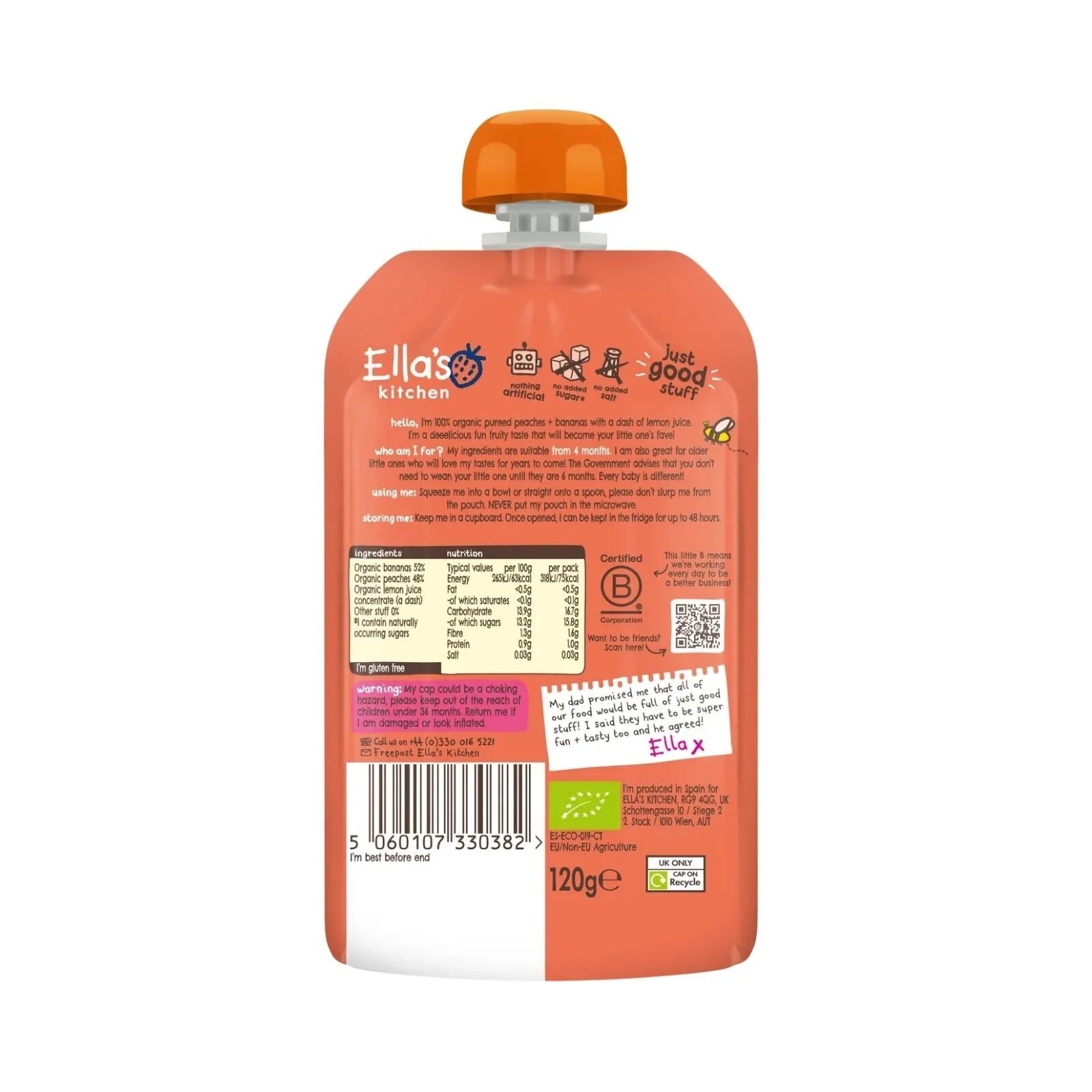 Ella's Kitchen Organic Peaches & Bananas Baby Food Pouch 4+ months 120g - ebebek - Black Friday
