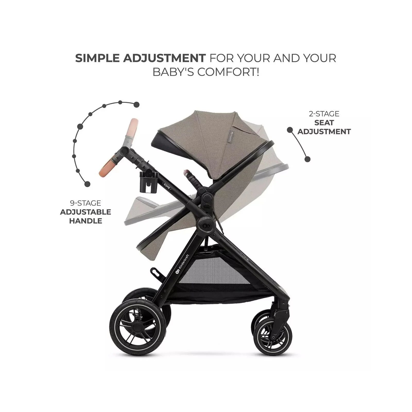 Kinderkraft Esme 3 - in - 1 Travel System with Mink Pro Car Seat - Sand Beige Sand Beige - ebebek - Christmas