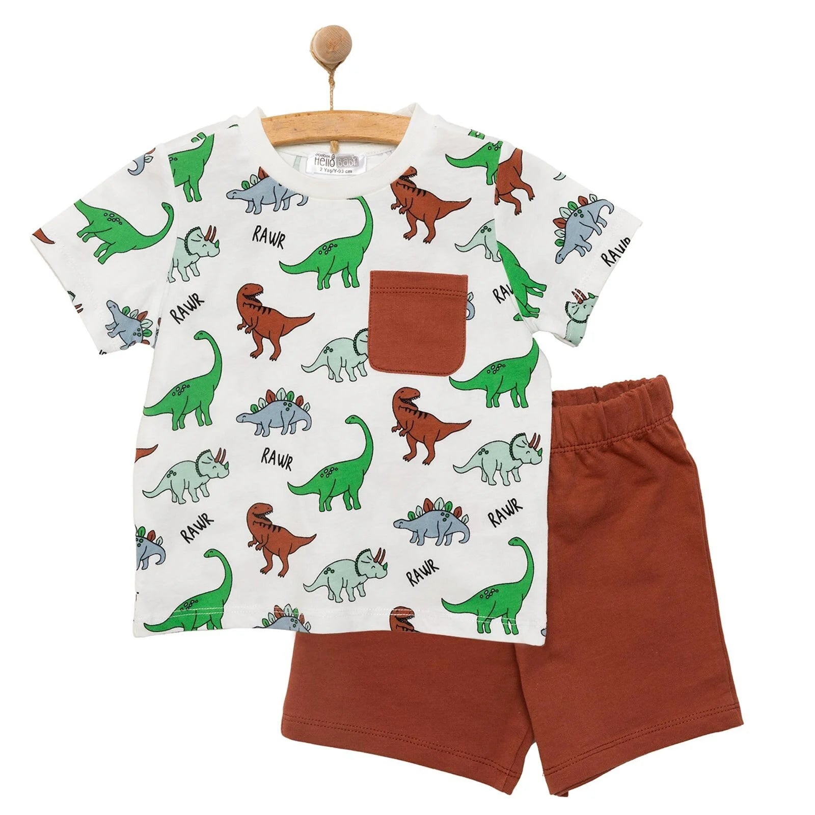 HelloBaby Basic Boy Dinosaur Patterned Tshirt - Brown - ebebek - Black Friday