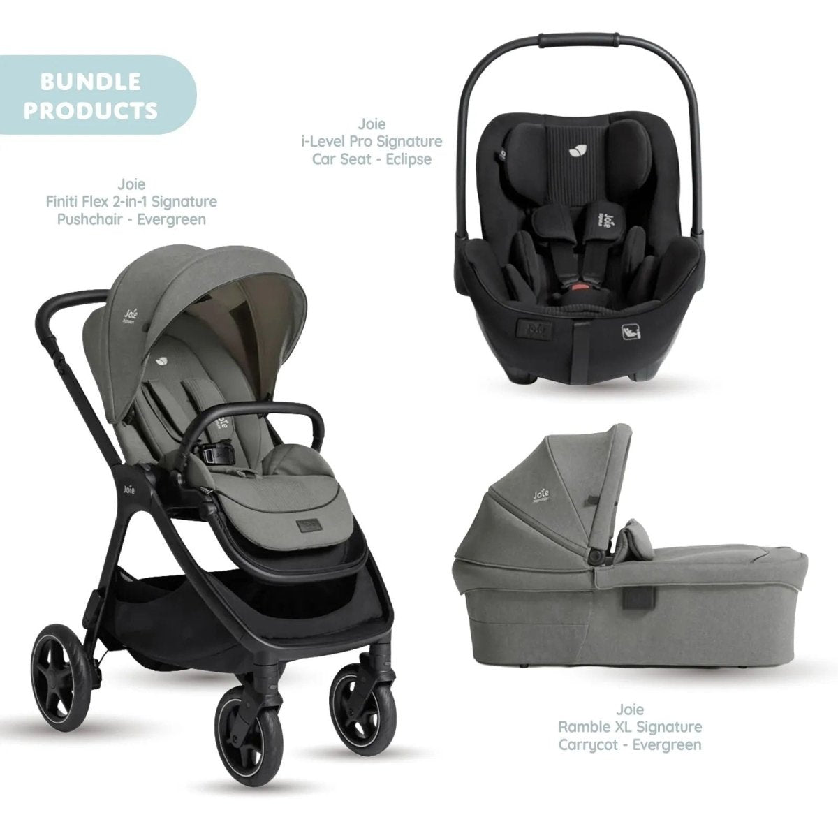 Joie Finit Flex Signature Pushchair with I - Level Car Seat & Ramble XL Signature Carrycot Travel System - Evergreen - ebebek - Christmas