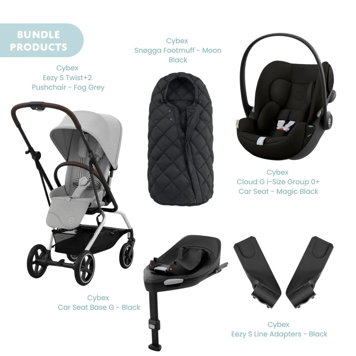 Cybex Eezy S Twist+2 Pushchair with Cloud G Car Seat & Base & Snøgga Footmuff Travel System Bundle - Fog Grey - ebebek - Christmas
