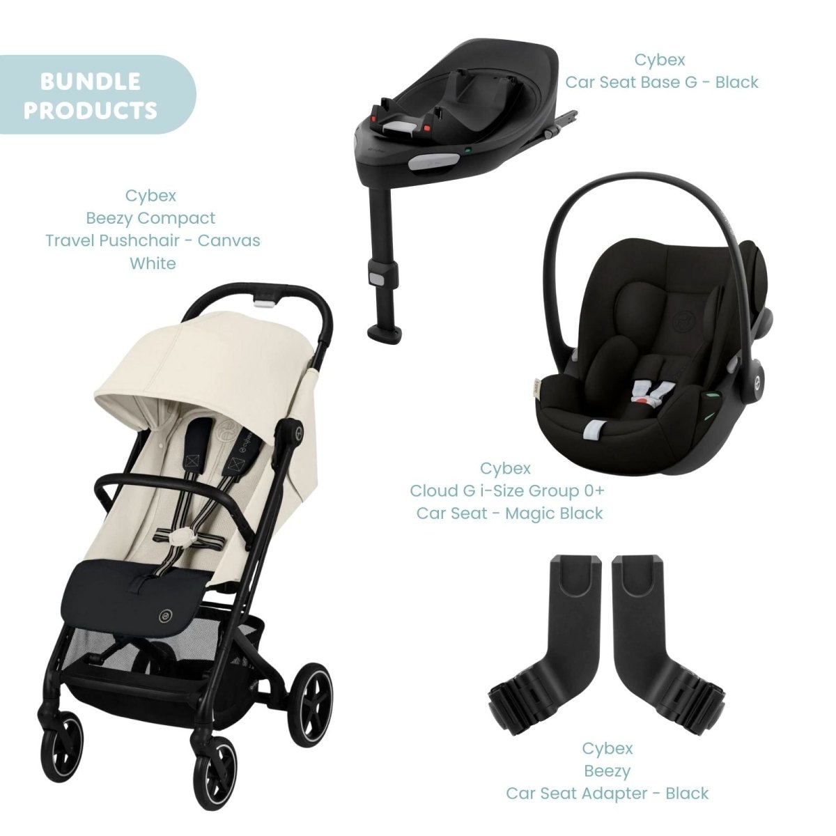 Cybex Beezy Compact Pushchair with Cloud G Car Seat & Base Travel System Bundle - Canvas White - ebebek - Christmas