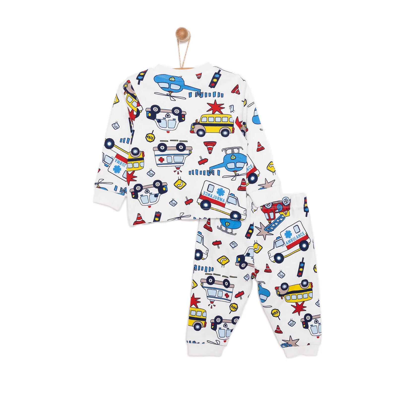 HelloBaby Baby Boy Cars Printed Pyjamas Set - Ecru - ebebek - Black Friday
