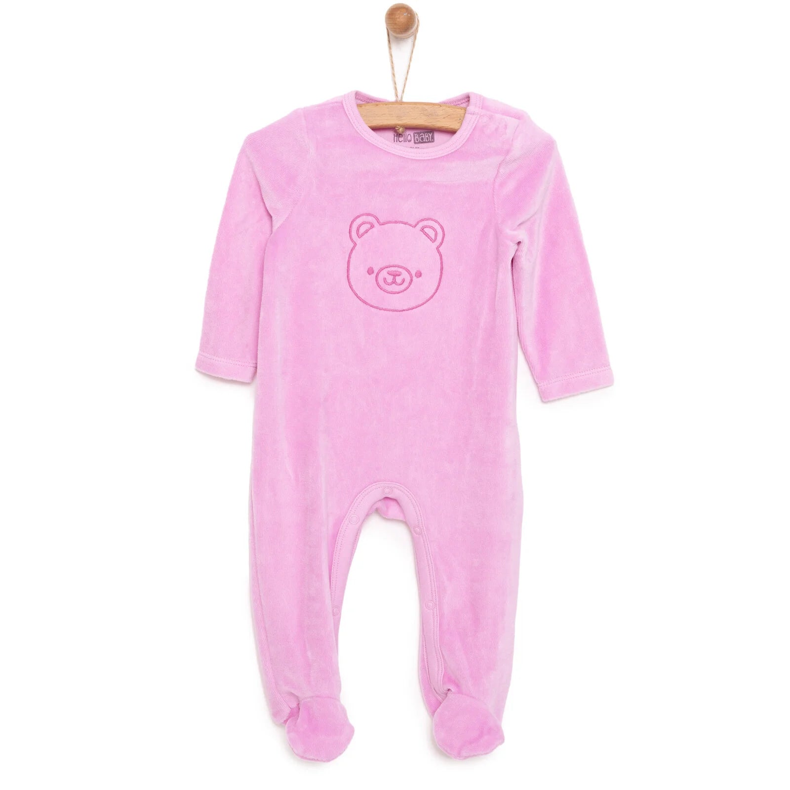 HelloBaby Newborn Girl Embroidered Velvet Jumpsuit - Pink - ebebek - Black Friday