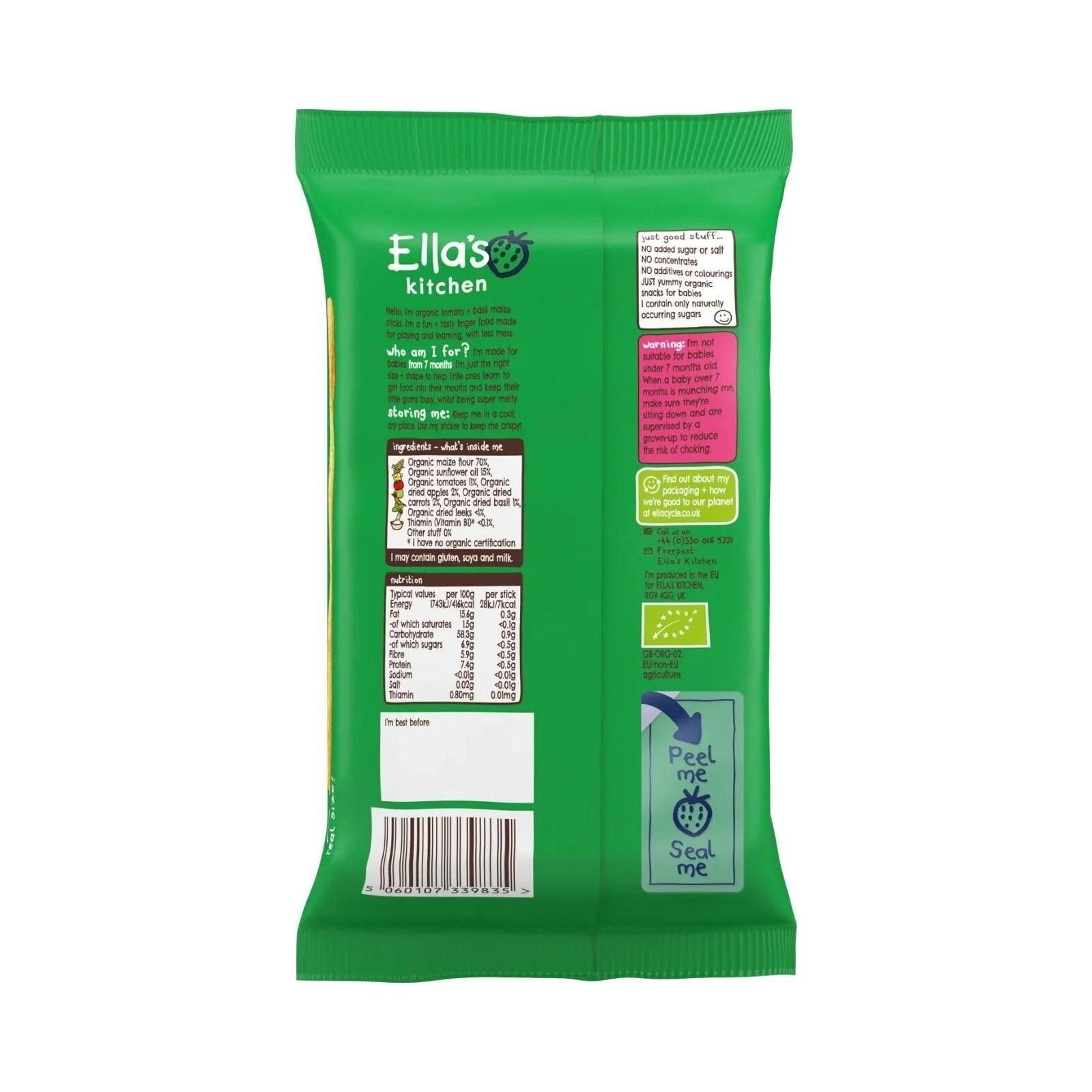 Ella's Kitchen Organic Tomato & Basil Melty Sticks Baby Snack 7+ months 16g - ebebek - Black Friday