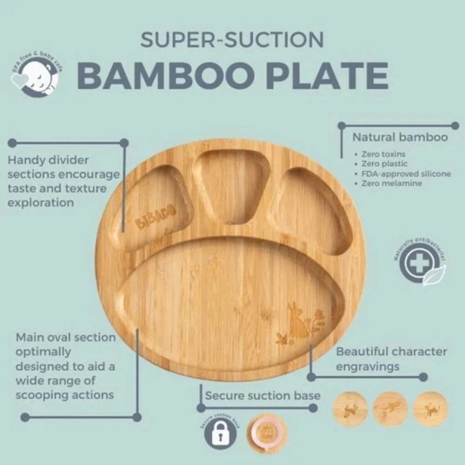 Bibado Natural Bamboo Suction Divider Plate - Fawn - ebebek - Black Friday