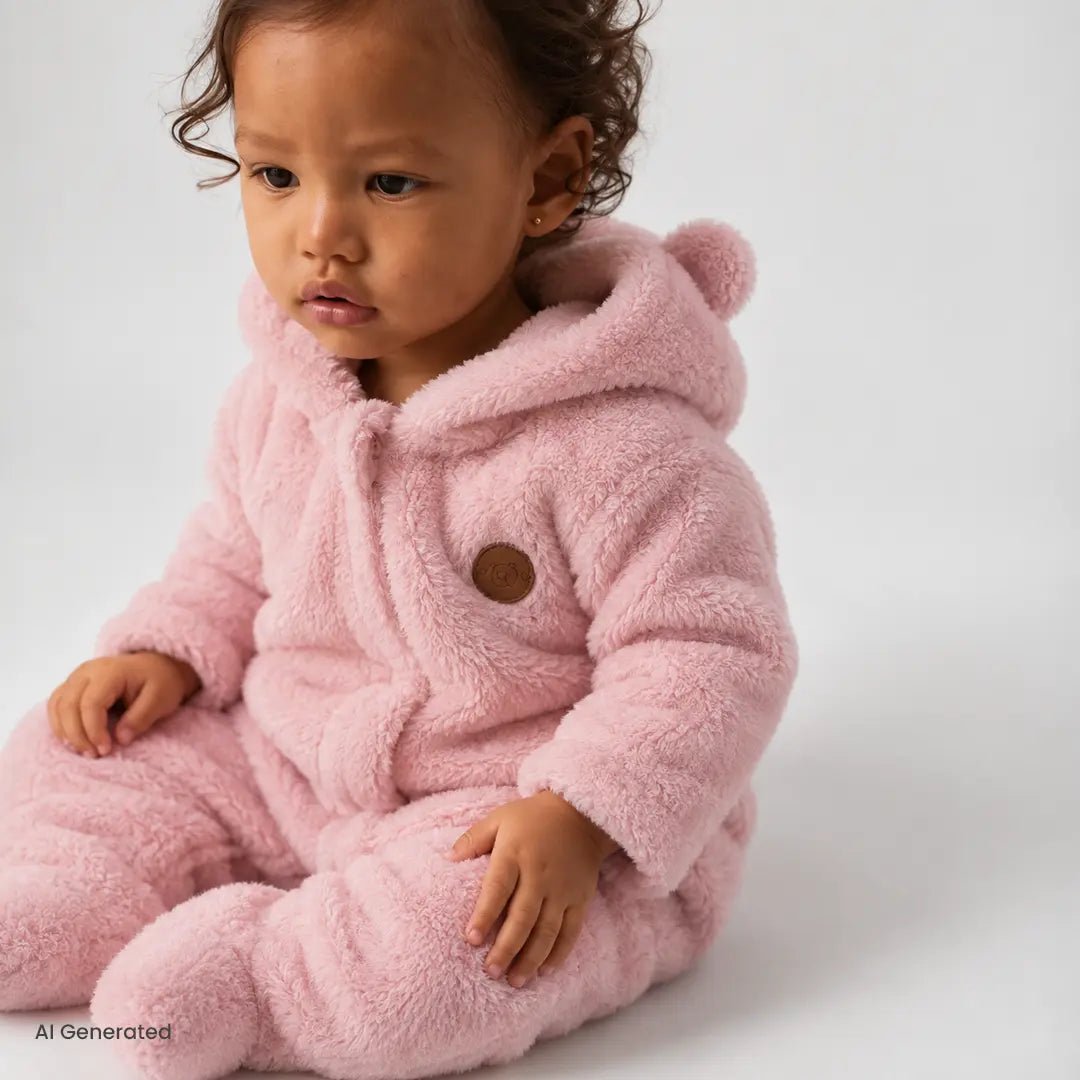 HelloBaby Plush Fleece Baby Pramsuit with Feet (3 Months to 12 Months) Pink - ebebek