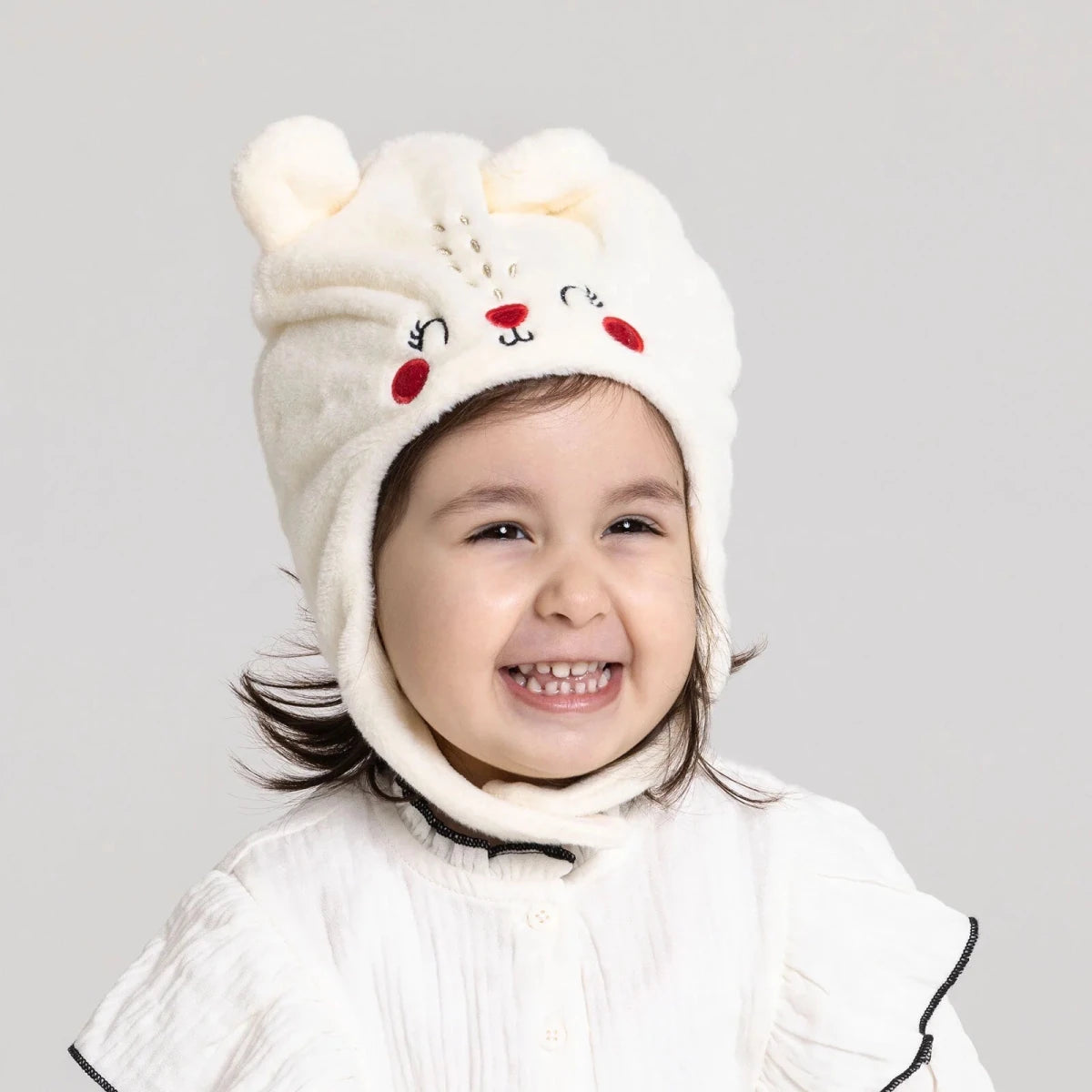 Luess Wellsoft Fleece Baby Beanie with Ear Flaps (One Size) Ecru - ebebek