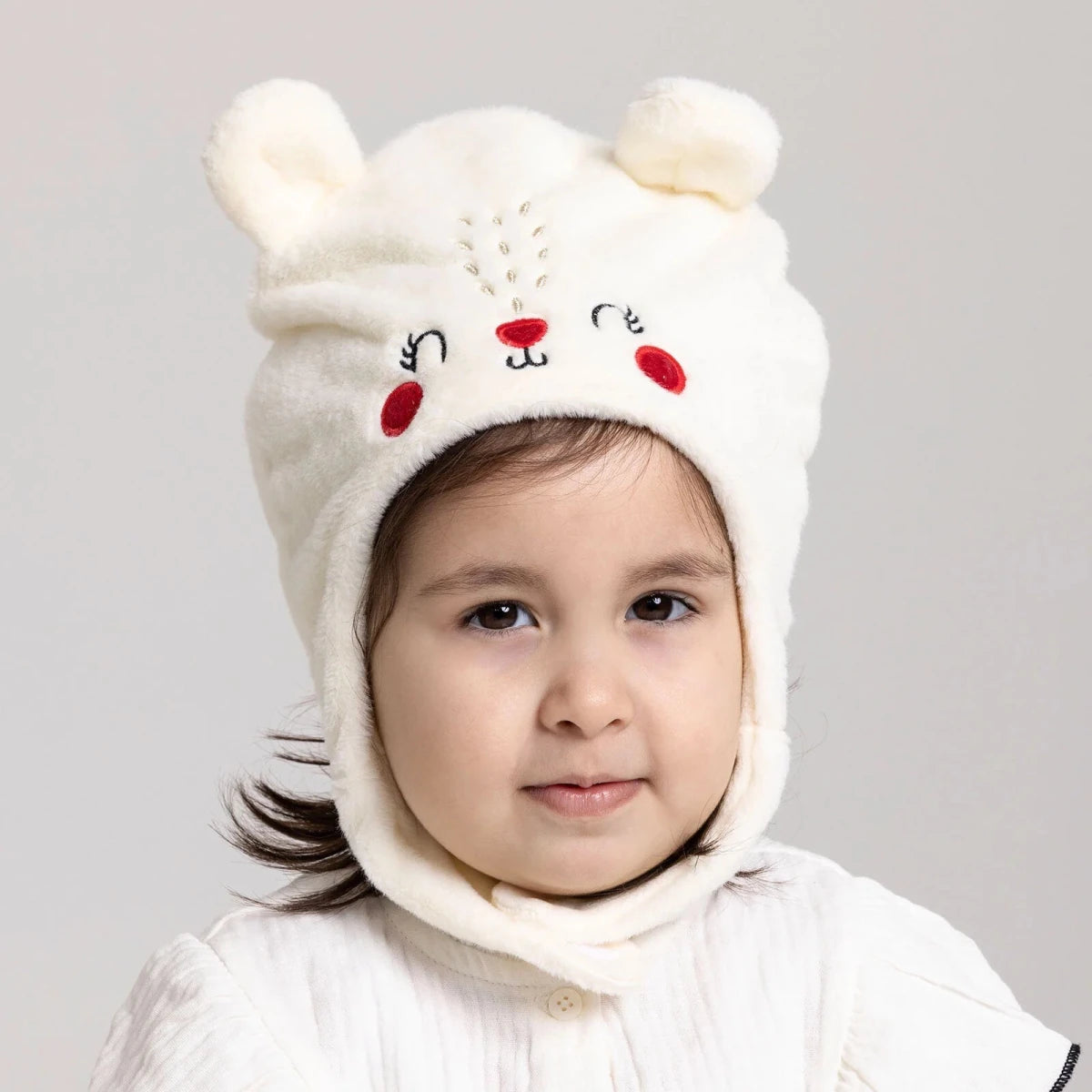 Luess Wellsoft Fleece Baby Beanie with Ear Flaps (One Size) Ecru - ebebek