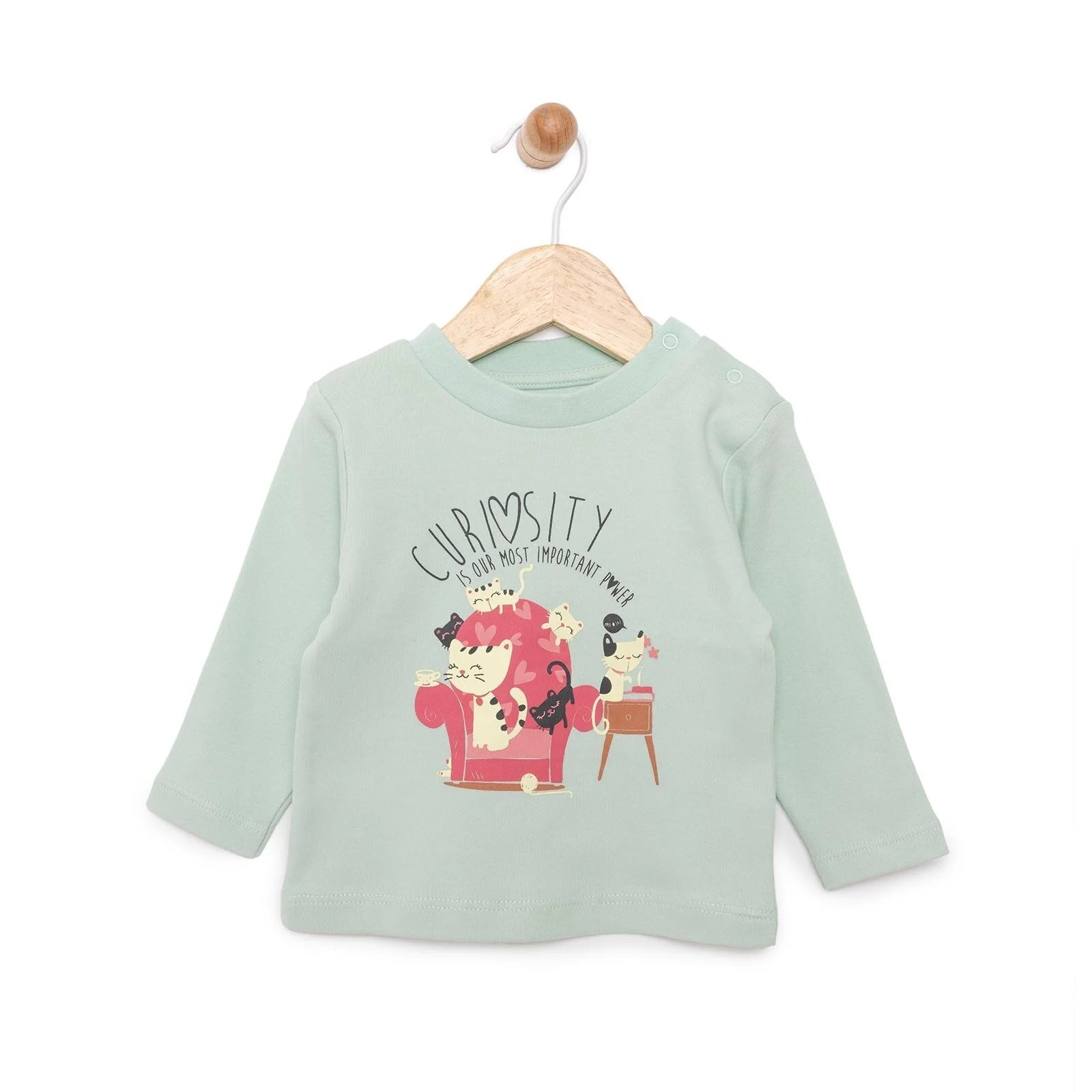 HelloBaby Basic Cat Printed Interlock Long Sleeve T-Shirt - Multicolour - ebebek - Black Friday