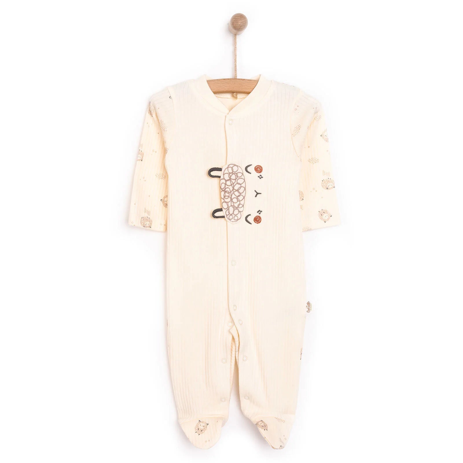 Bebetto Newborn Organic Little Lamp Footed Jumpsuit - Ecru - ebebek - Black Friday