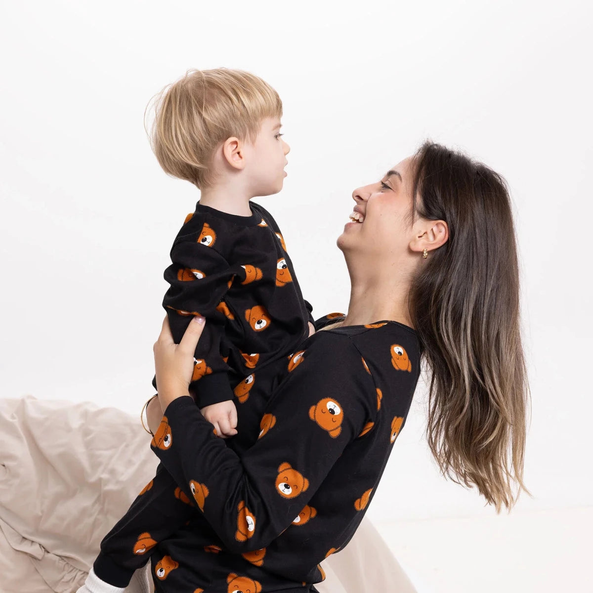 Baby Mom Bear Print Long Sleeve Women's Maternity Pyjama Set (S to 2XL) Black - ebebek