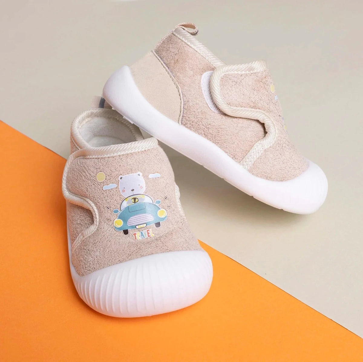 HelloBaby Printed Textile First Walker Baby Shoes Salmon - ebebek