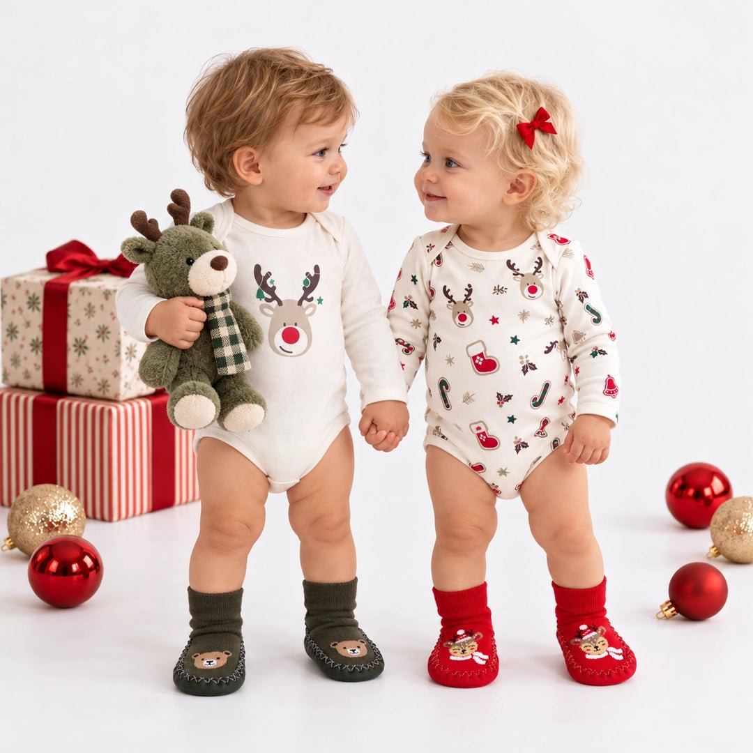HelloBaby 2 Pack Festive Print Long Sleeve Baby Bodysuits (1-3 Months to 2-3 Years) Ecru - ebebek