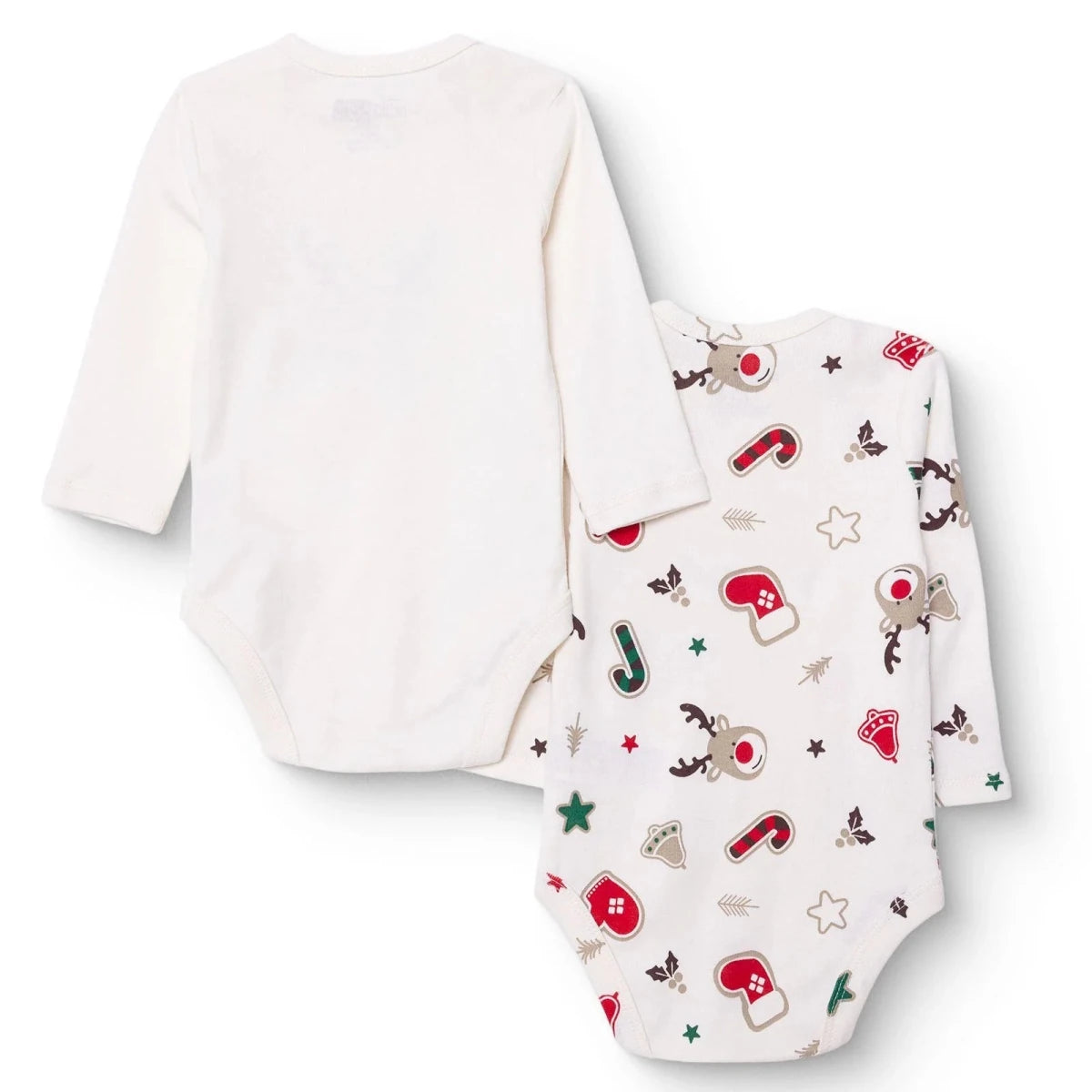 HelloBaby 2 Pack Festive Print Long Sleeve Baby Bodysuits (1-3 Months to 2-3 Years) Ecru - ebebek