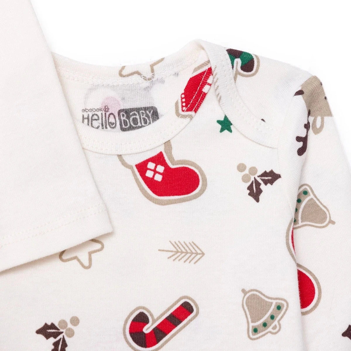 HelloBaby 2 Pack Festive Print Long Sleeve Baby Bodysuits (1-3 Months to 2-3 Years) Ecru - ebebek