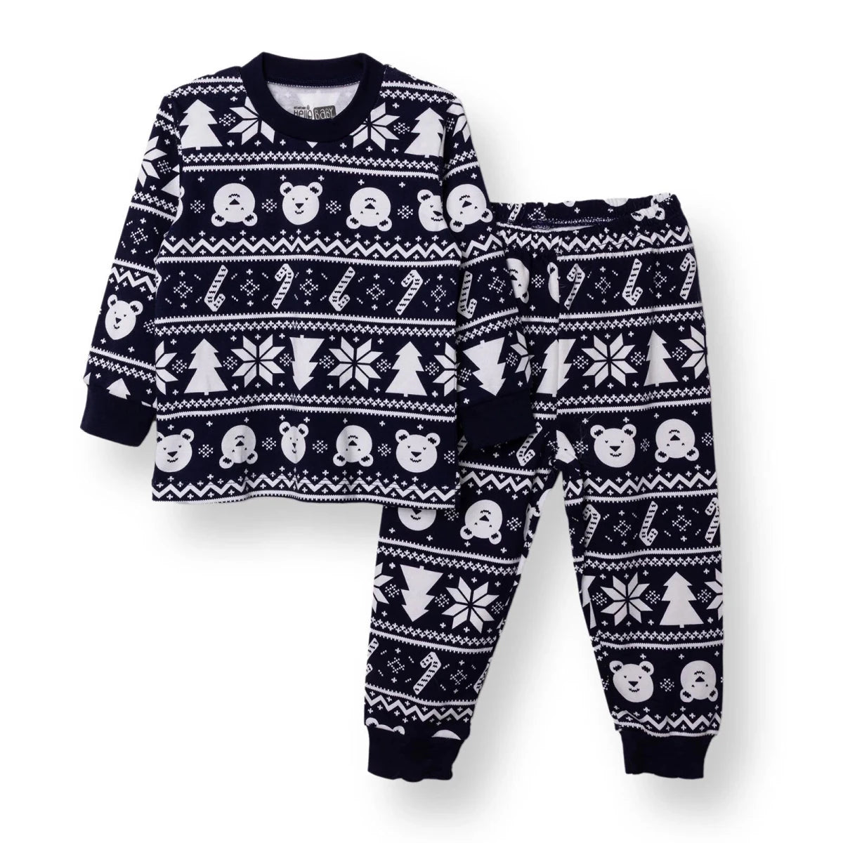 HelloBaby Christmas Print Long Sleeve Baby Pyjama Set (3-6 Months to 4 Years) Navy Blue - ebebek
