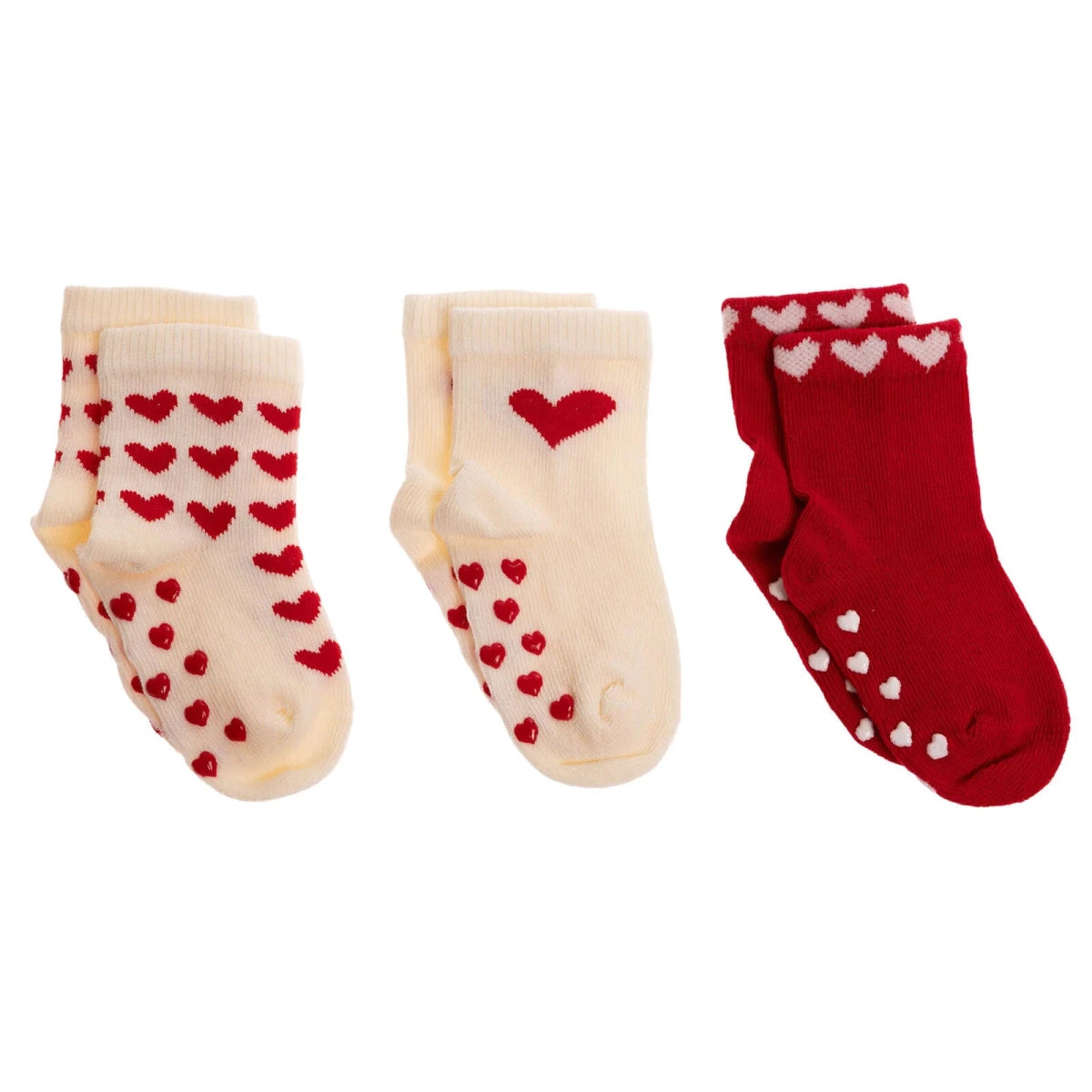 HelloBaby 3 Pack Heart Print Non-Slip Baby Socks (Newborn to 2-3 Years) - Red Red - ebebek