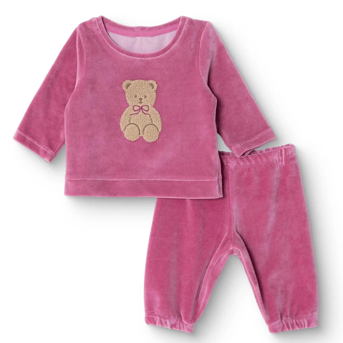 HelloBaby Velour Long Sleeve Baby Pyjama Set (3-6 Months to 3-4 Years) Pink - ebebek