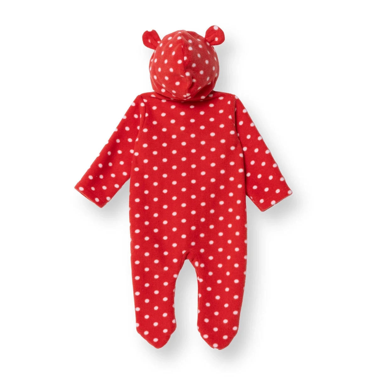HelloBaby Festive Hooded Fleece Baby Pramsuit with Feet (Newborn to 9 Months) Red Printed - ebebek