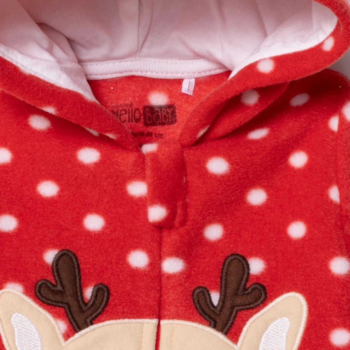 HelloBaby Festive Hooded Fleece Baby Pramsuit with Feet (Newborn to 9 Months) Red Printed - ebebek