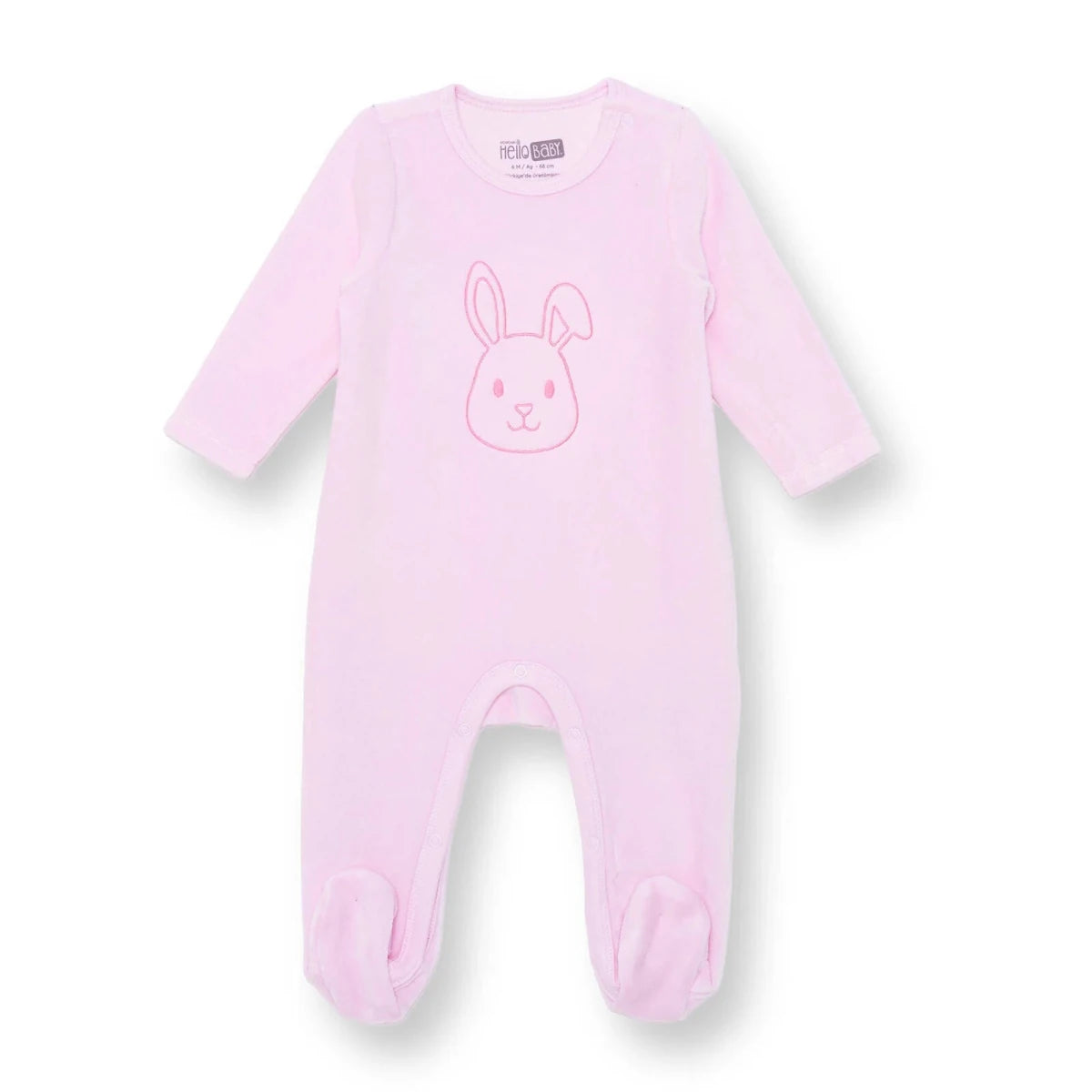 HelloBaby Velour Long Sleeve Baby Sleepsuit with Feet (Newborn to 9 Months) Pink - ebebek