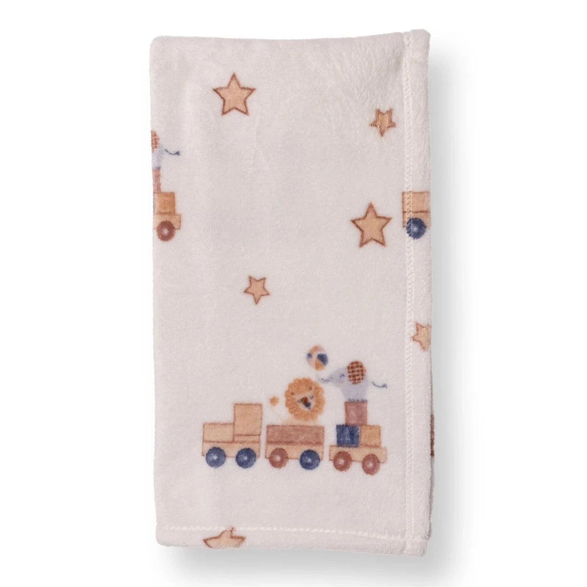 Little Dreams Train Print Wellsoft Fleece Baby Blanket (90 x 110 cm) Ecru - ebebek
