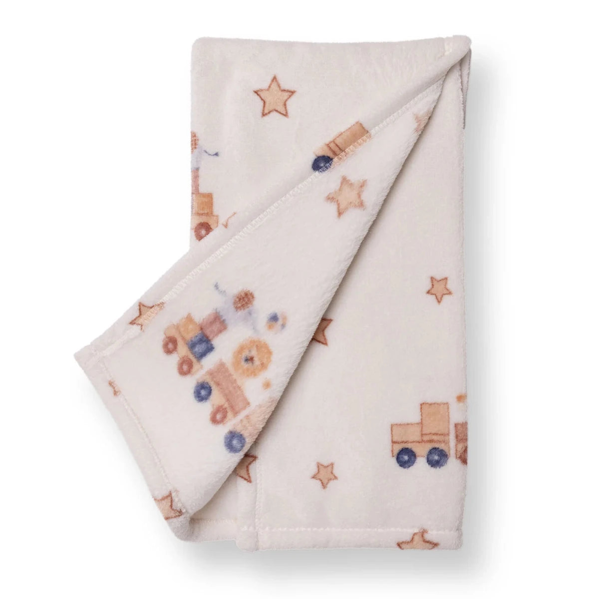 Little Dreams Train Print Wellsoft Fleece Baby Blanket (90 x 110 cm) Ecru - ebebek
