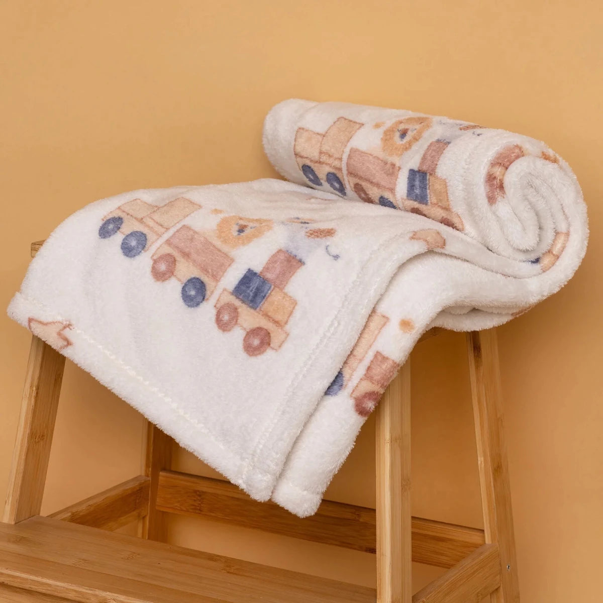 Little Dreams Train Print Wellsoft Fleece Baby Blanket (90 x 110 cm) Ecru - ebebek
