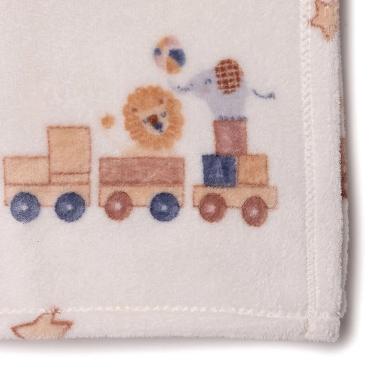 Little Dreams Train Print Wellsoft Fleece Baby Blanket (90 x 110 cm) Ecru - ebebek