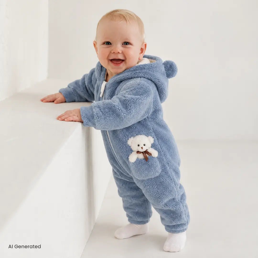 Midimod Crew Neck Fleece Footless Baby Pramsuit (3 Months to 12 Months) Blue - ebebek