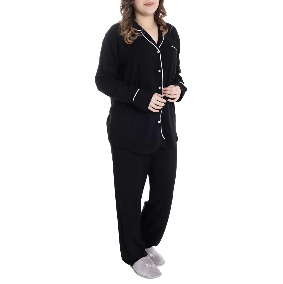 Baby Mom Buttoned Women's Maternity Long Sleeve Viscose Pyjama Set (S to 2XL) Black - ebebek