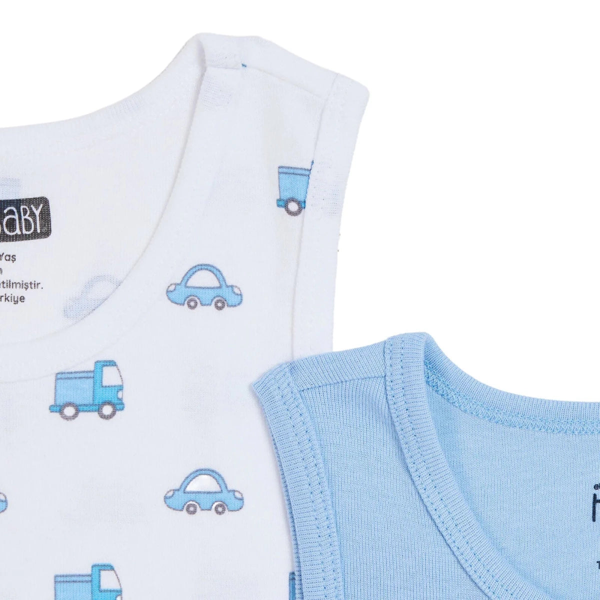HelloBaby 2 Pack Car Print Ribbed Baby Vests (12 Months to 4-5 Years) Light Blue - ebebek