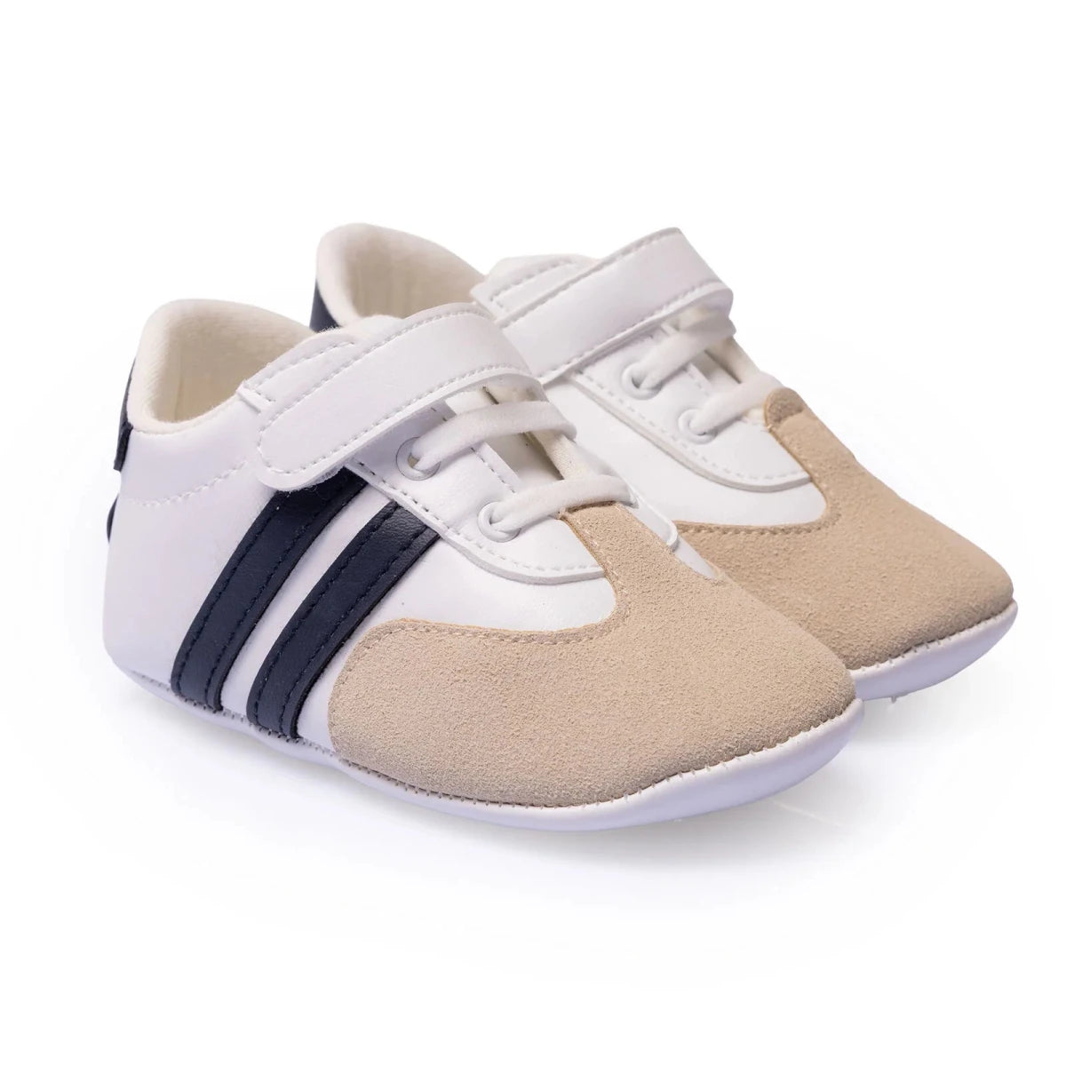 HelloBaby Striped Touch-Fastening Faux Leather First Walker Baby Shoes White - ebebek