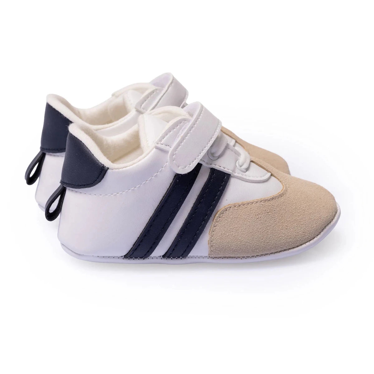 HelloBaby Striped Touch-Fastening Faux Leather First Walker Baby Shoes White - ebebek