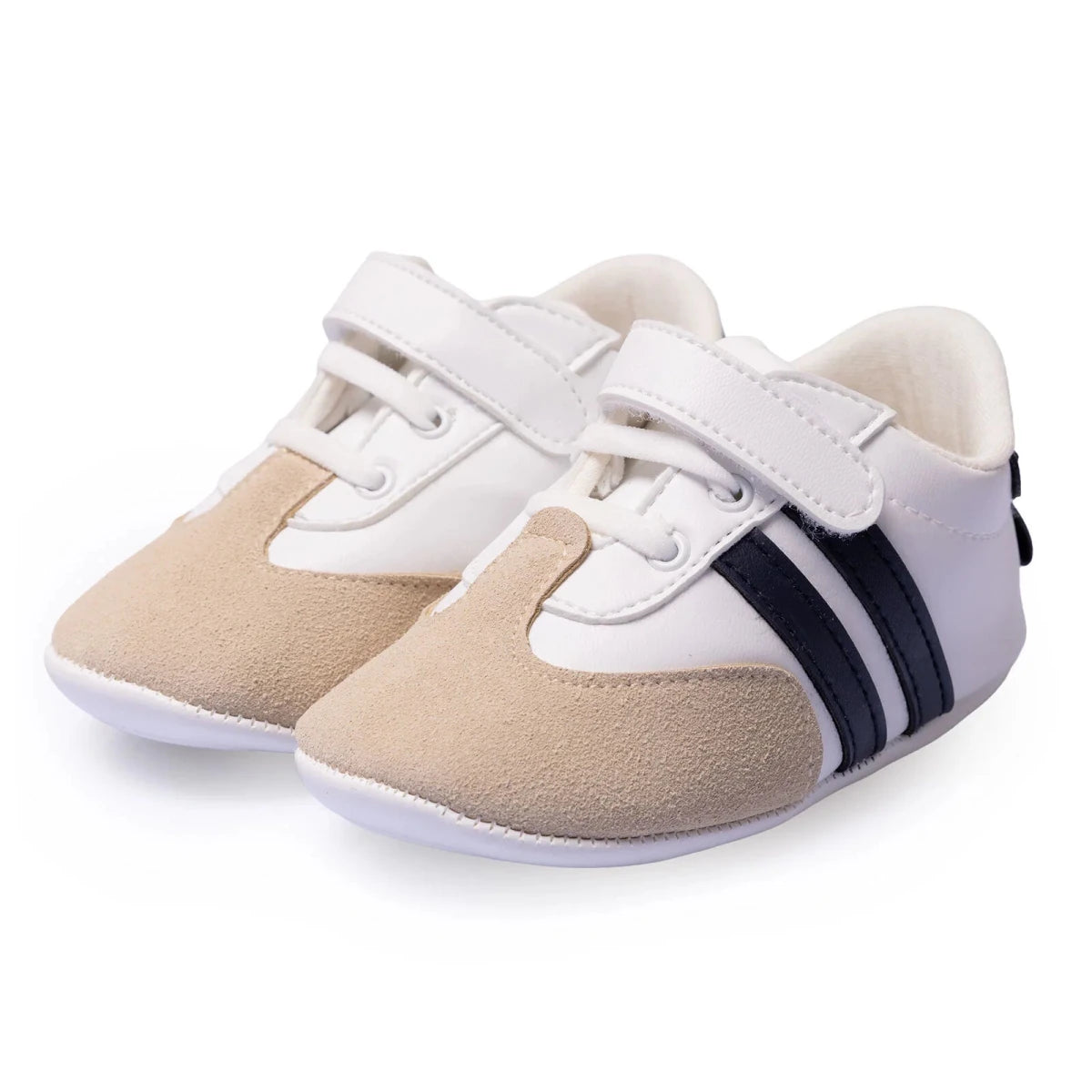 HelloBaby Striped Touch-Fastening Faux Leather First Walker Baby Shoes White - ebebek