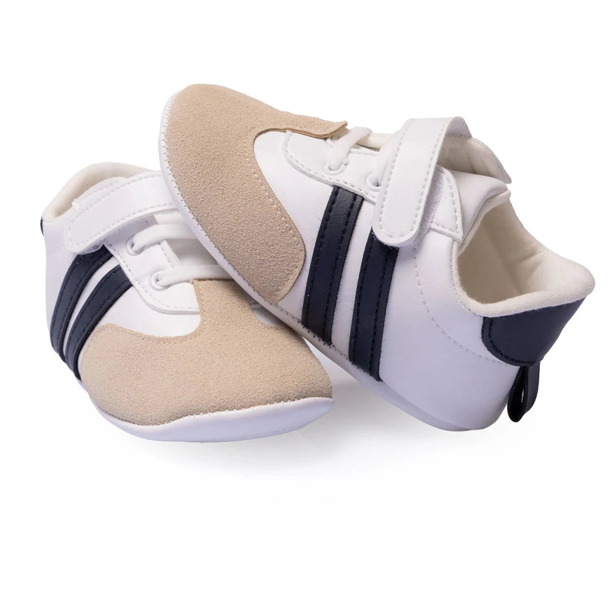 HelloBaby Striped Touch-Fastening Faux Leather First Walker Baby Shoes White - ebebek