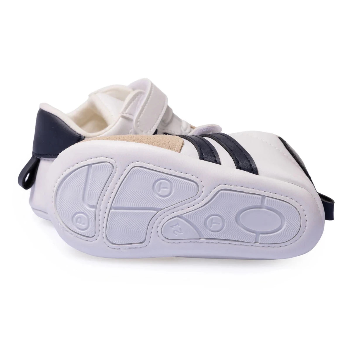 HelloBaby Striped Touch-Fastening Faux Leather First Walker Baby Shoes White - ebebek