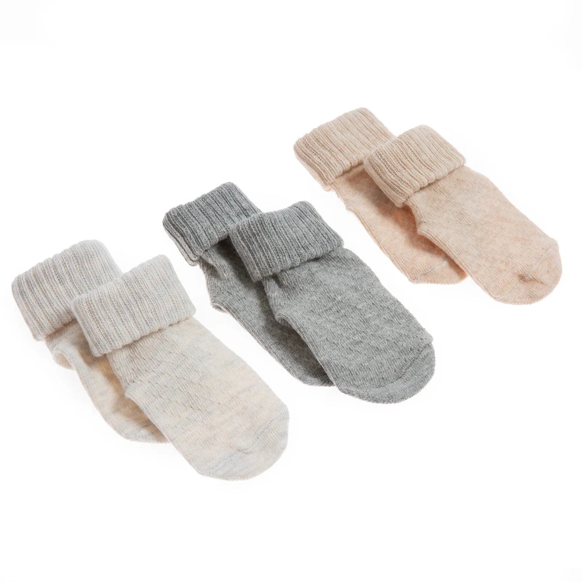 HelloBaby 3 Pack Roll-Top Baby Socks (Newborn to 12-24 Months) Grey Melange - ebebek
