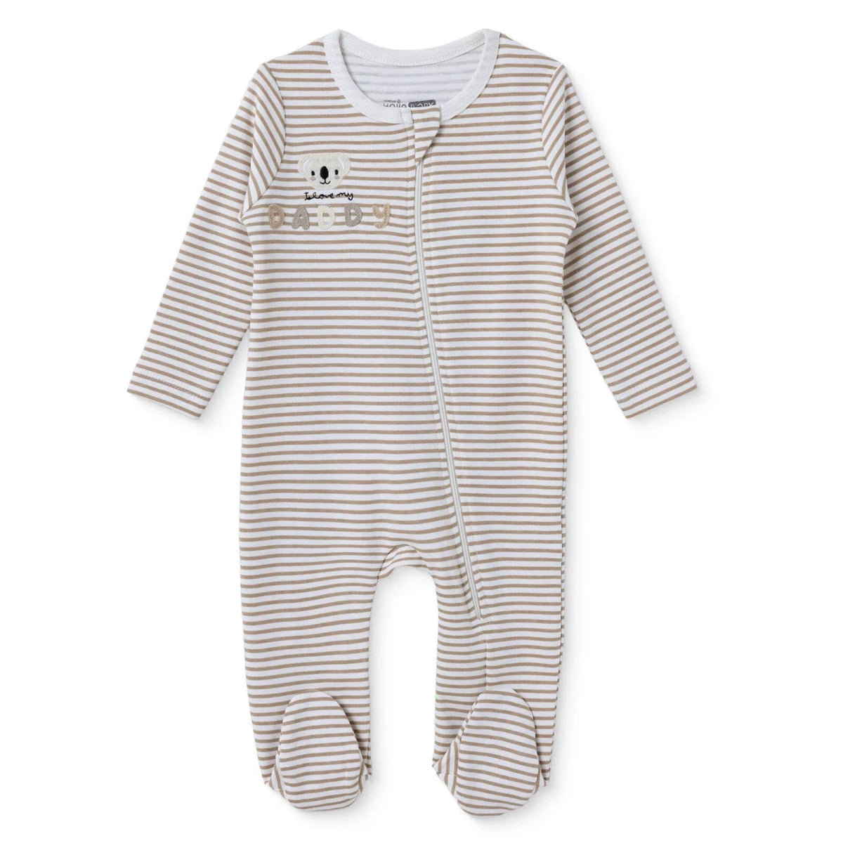 HelloBaby Striped Long Sleeve Baby Sleepsuit with Feet (Newborn to 6-9 Months) Beige - ebebek