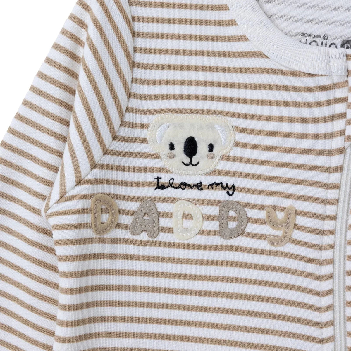 HelloBaby Striped Long Sleeve Baby Sleepsuit with Feet (Newborn to 6-9 Months) Beige - ebebek
